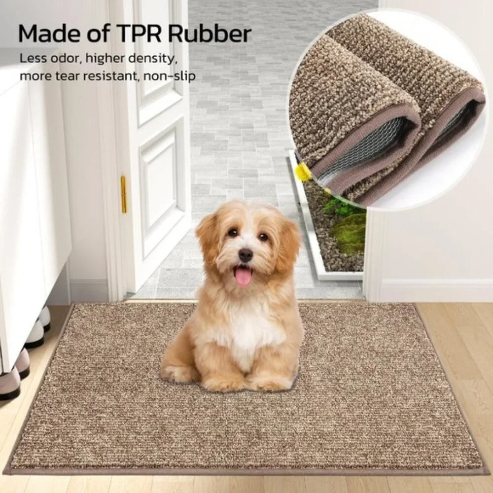 New 24x36In Door Mat, Non-Slip, Absorbent, Washable, for Entryway, Beige